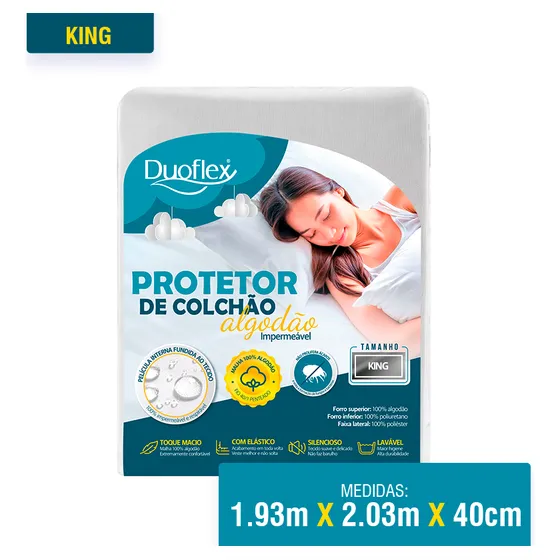 Capa Protetor De Colchão Algodão Impermeavel King Duoflex Cor Branco Desenho do tecido Liso