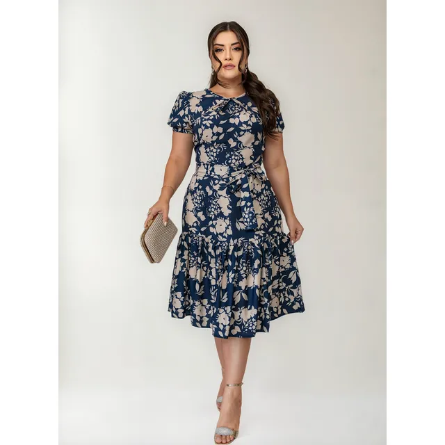 Vestido Midi Rodado Romântico C/ Faixa Moda Modesta Cristã