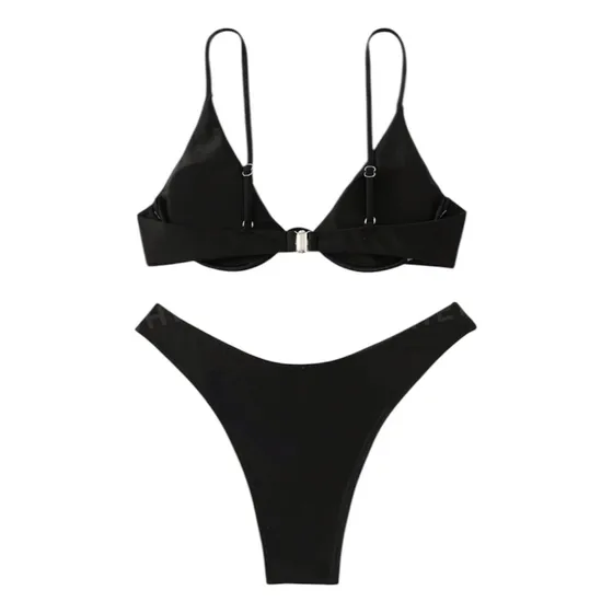 Set Bikini Traje De Baño Shein Swinwear Negro. Talle L Negro Lisa L