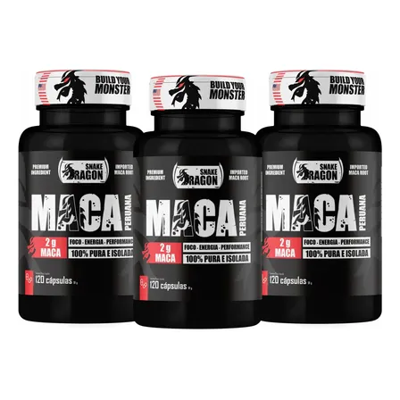 3x Maca Peruana Negra 120 Capsulas 2000mg Black Pura Premium Para Homens E Mulheres 2g Por Dose - Snake Dragon Sem Sabor