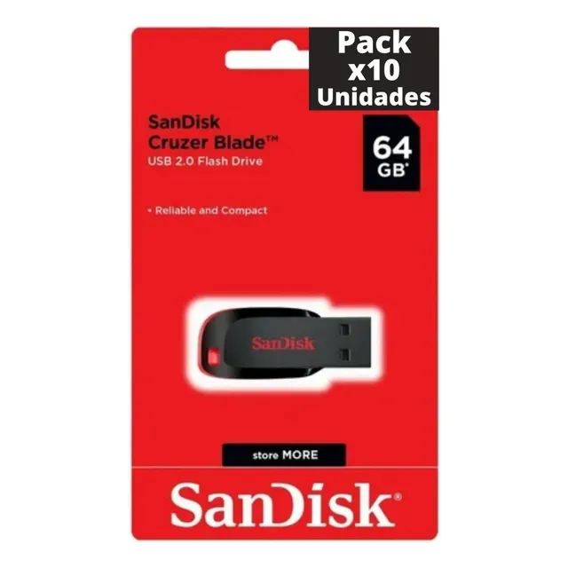 Pack X10 Pendrive Sandisk 64 Gb Pen Usb 2.0 Somos Mayoristas