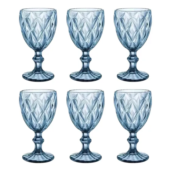 Juego 6 Copas De Cristal Labrado Vintage Vidrio Color 240ml