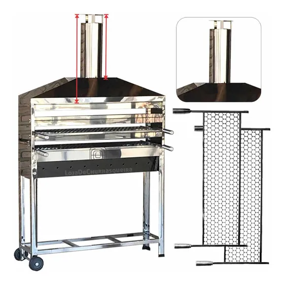 Churrasqueira Kit Espetinho Inox 01 Metro Duas Grelhas Inox
