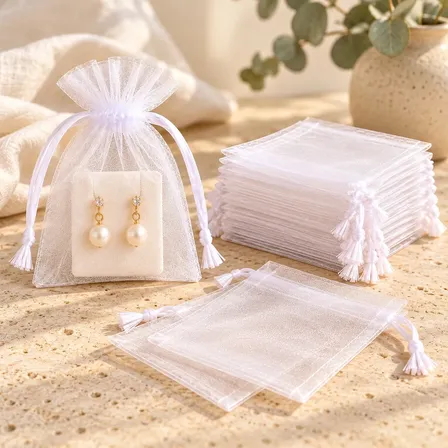 Kit 100 Saquinho Saco Organza 9x12 Branco Lembrancinha Joia Branco Liso