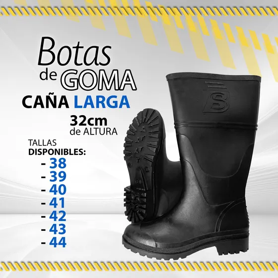 Bota De Goma Caña Larga Negra Tallas 38-39-40-41-42-43-44