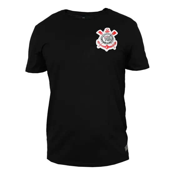 Camisa Casual Corinthians Algodão Preta Licenciada