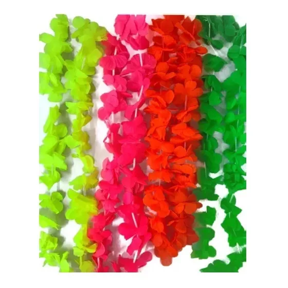 30 Collares Hawaianos Tela Cotillon Fiesta Color Fluo