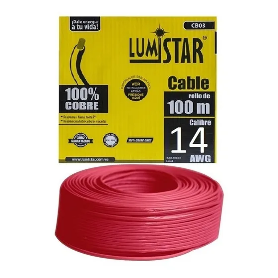 Cable 14 Thw 75° Lumistar 100% Cobre 7 Hilos Rojo 100 Mts
