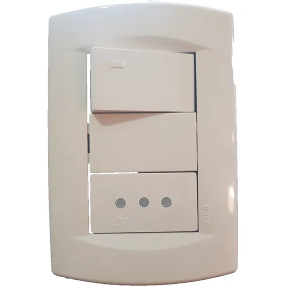 Plaqueta 1 Llave Unipolar + Toma 3 Linea Sica Blanco Oferta!