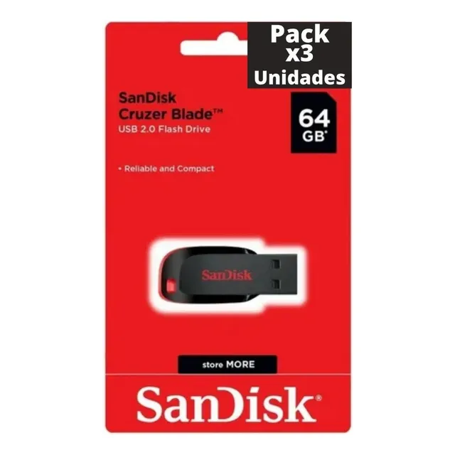 Pack X 3 Pendrive Sandisk 64 Gb Pen Usb Somos Mayoristas