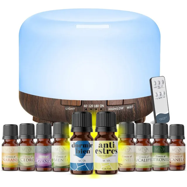 Difusor De Aromas Aromaterapia 500ml 10 Aceites Esenciales V Color Madera chocolate