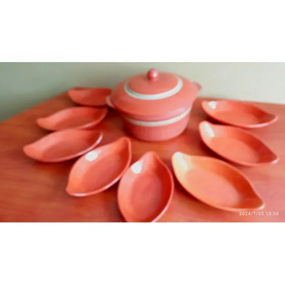 Cazuela Sopera De Barro Artesanal + 8 Platos. Refractaria.