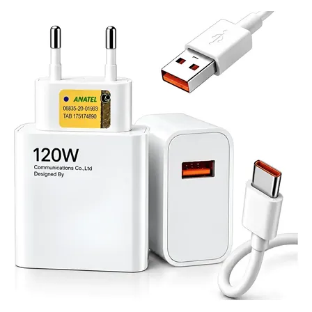 Carregador Turbo 120w Usb-c Para Xiaomi Redmi Poco X7 Pro Branco