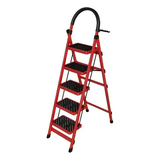Escalera 5 Peldaño Escalones Plegable Antideslizante - Mli Color Rojo