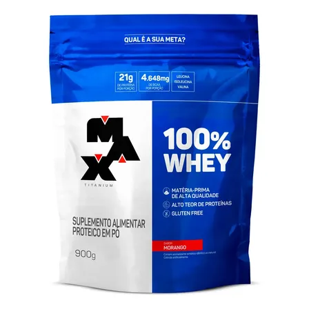 Suplemento en pó Max Titanium 100% WHEY Proteínas de 100% Whey Protein Concentrado sabor morango x 900g