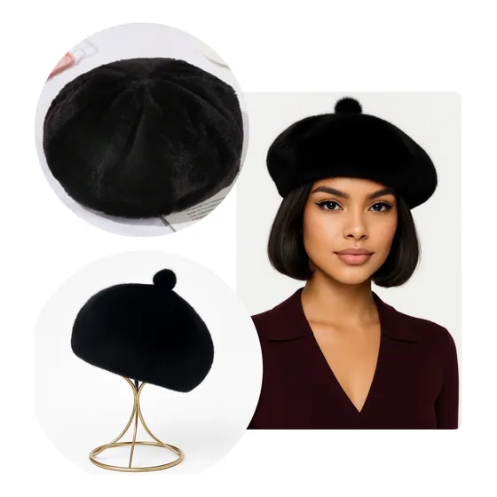 Sombrero Gorro Boina Peluche Moda Invierno Elegante Mujer