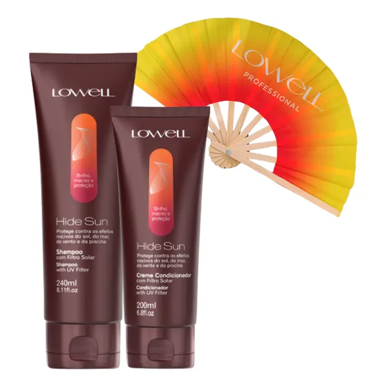 Kit Lowell Hide Sun Sh 240ml + Cond 200ml + Leque Brinde
