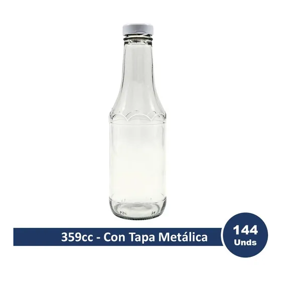 Botella De Vidrio Ketchup 359cc Con Tapa Metálica