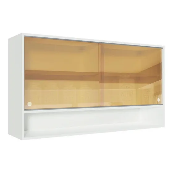 Mueble de Cocina Superior Glamy 1.20m 2 Puertas Corredizas de Cristal Reflex 1 Nicho Blanco