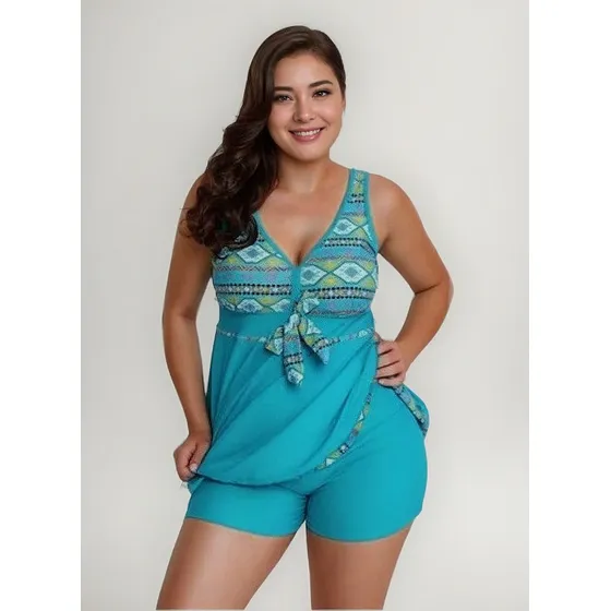 Traje De Baño For Gordita Blusa Con Curvas, Falda Y