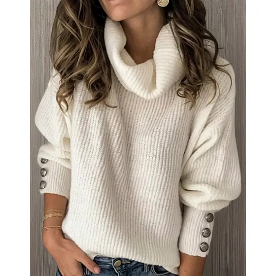 Suéter Oversize Grueso Con Cuello Alto Para Mujer