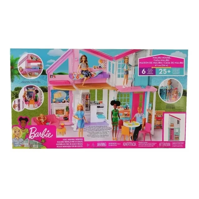 Barbie Casa Malibu + 25 Accesorios, 6 Cuartos, 61 Cm Largo