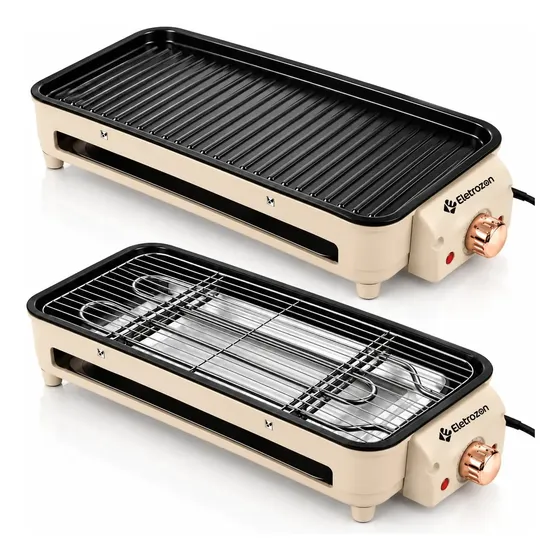 Churrasqueira Eletrica Para Bancada com pe Grill ELT-5720 Sem fumaça Para Apartamento Eletrozon Bege