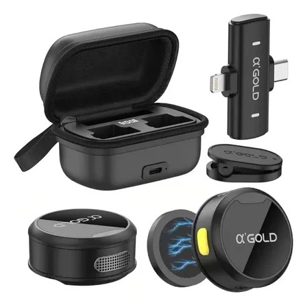 Microfone Lapela Sem Fio A'gold 2 Em 1 Anti Ruído Para Celular E Computador Preto