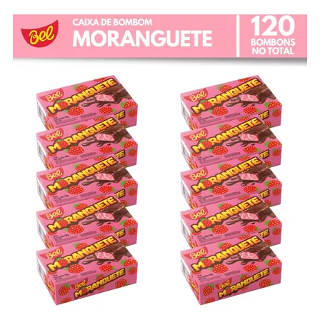 Kit 10 Caixas Bombom Moranguete 108g Bel Chocolates Atacado