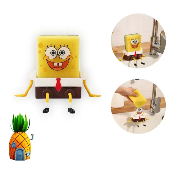 Suporte Porta Bucha Cozinha Bob Esponja Com Desenho Do Rosto