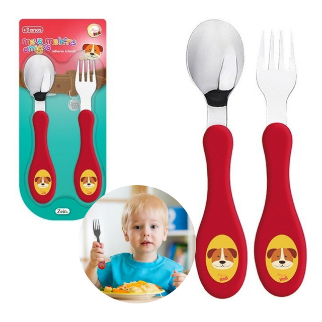 Kit Talher Infantil Personalizado Garfo Colher Inox Cachorro Kit Talher Infantil Personalizado Garfo Colher Inox Cachorro