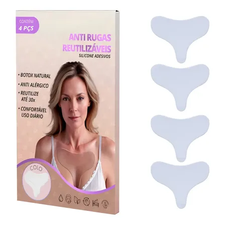 4 Adesivos Anti Rugas Silicone Peito Colo Seios Reutilizável Madura Dia/noite