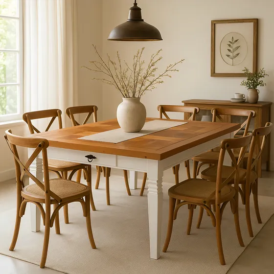 Mesa De Jantar Branca 8 Lugares Madeira Rústica Maciça 