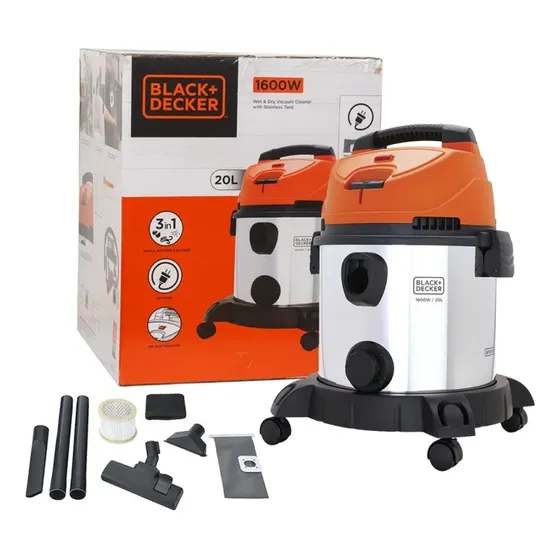 Aspiradora polvo e agua 20L 1600W Black+Decker BDWDS20 Color Plateado/Naranja/Negro