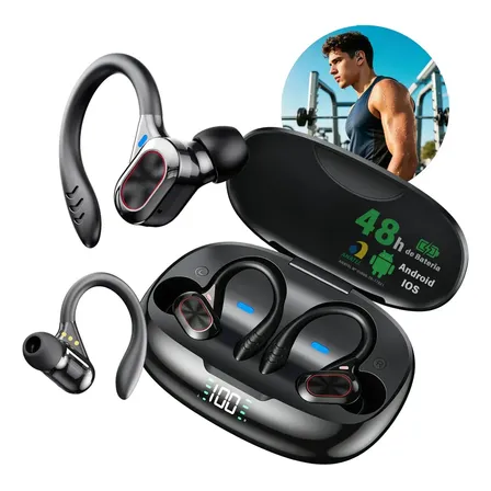 Fone de Ouvido JSKJ AD-S730V8 TWS Bluetooth 5.3 com Microfone, Esportivo e Resistente à Água