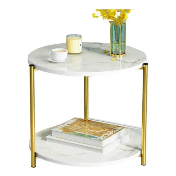 Mesa auxiliar decorativa para sala de estar color blanco y dorado