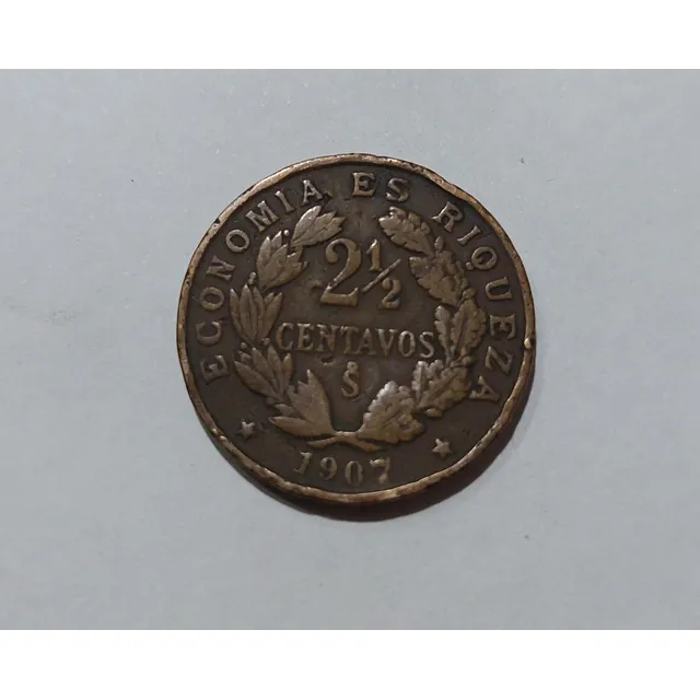 Moneda Chile 1907 - 2 1/2 Centavos Cobre Redonda