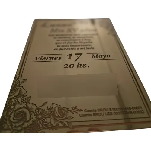 Tarjetas, Invitación Doradas En Acrilico. Fiestas Y Eventos