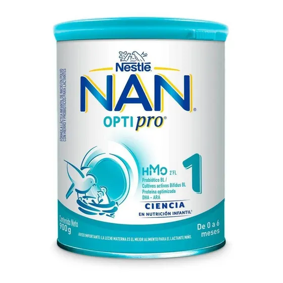 Leche de fórmula en polvo sin TACC Nestlé Nan Optipro 1 en lata de 900g - 0 a 6 meses