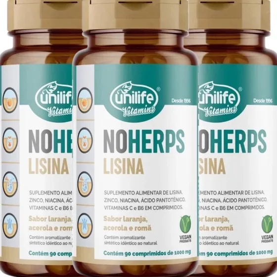 Kit 3 Noherps Lisina 1000mg 90 Capsulas Suplemento - Unilife