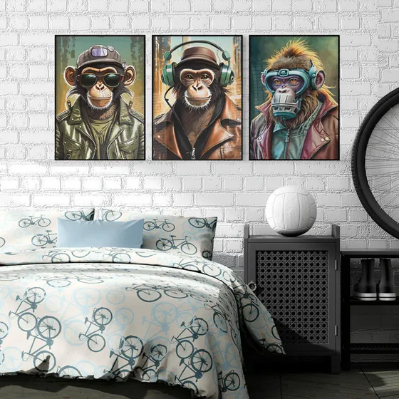 Quadro Decorativo P/ Sala Quarto Macaco Futurista Moldura