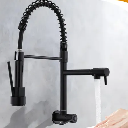 Torneira Gourmet Cozinha Mola Grande Flexível Luxo 360° Preto Parede