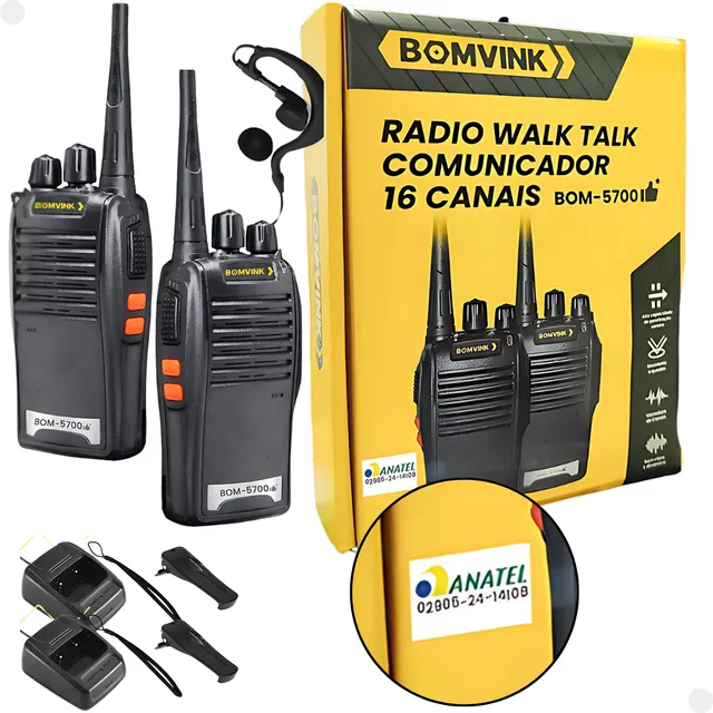 Kit 2 Rádio Walk Talk Profissional 16ch 2 Fones Ptt