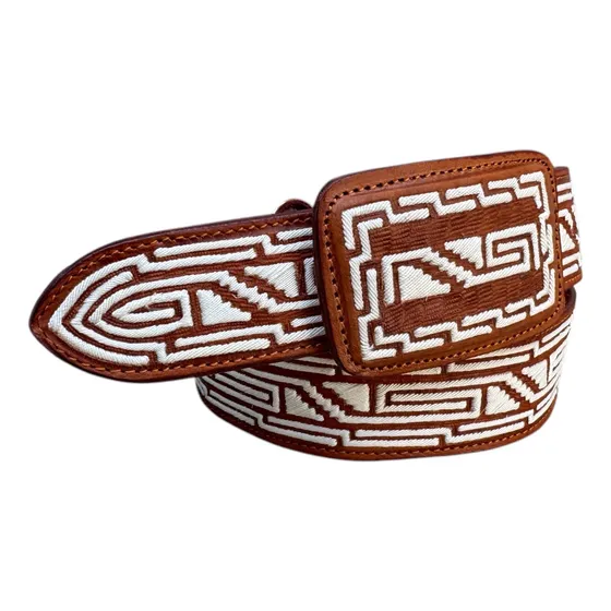 Cinturón Piteado Cinto Pita Fino Original Hecho A Mano Greca Natural Geométrico 34