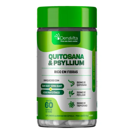 Quitosana + Triptofano + Psyllium - Vegano - Denavita Sabor Quitosana E Psylluim 60 Cápsulas