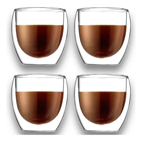 X4 Taza Vaso 250ml Vidrio Doble Pared Cafe Capuchino Latte