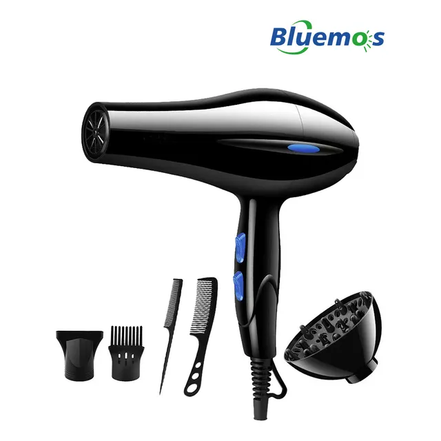 Secadora De Cabello Profesional Iónico Con Motor De Ca, Secado Rápido, Con Difusor, Peine, Boquilla, Concentrador, Para Cabello Rizado Y Liso, 2 Velocidades Y 3 Ajustes De Calor, Botón Frío, Negro