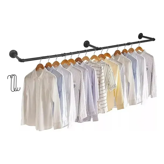 184cm Perchero De Pared Estante De Metal Para Ropa Multiusos Color Negro