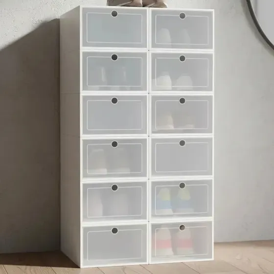 12 unidades de organizadores apilables para zapatos, cajas de plástico, color blanco