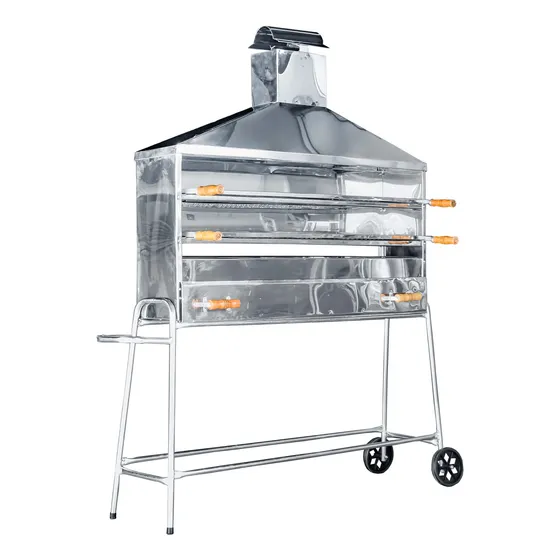 Churrasqueira P Espetinhos Profissional Inox Pé Fixo 90cm